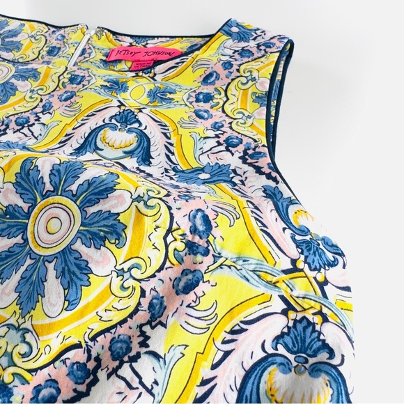 Betsey Johnson Yellow Blue China Plate Pattern Sleeveless Shift Dress Size 2 - Picture 6 of 13